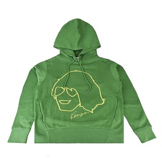 KENZO草寫刺繡LOGO創辦人造型設計內刷毛連帽T恤(草綠x檸檬綠)