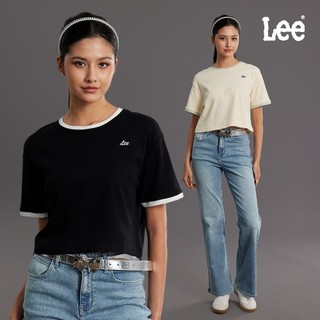 Lee 草寫LOGO 短T 女 米黃 黑色 LB602120