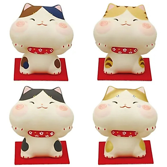 ☆千鳥日舖☆ 日本 龍虎堂 招福 開運 臉頰貓咪 貓 貓咪 捧臉貓 吉祥物 無釉陶 招財貓 禮物 擺飾 公仔 裝飾