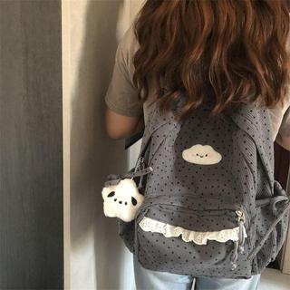🎒燈芯絨後背包 蕾絲邊雙肩包 女生書包 星星斑點背包 蝴蝶結後背包 純色大容量書包 校園學生背包 少女後背包 大號背包