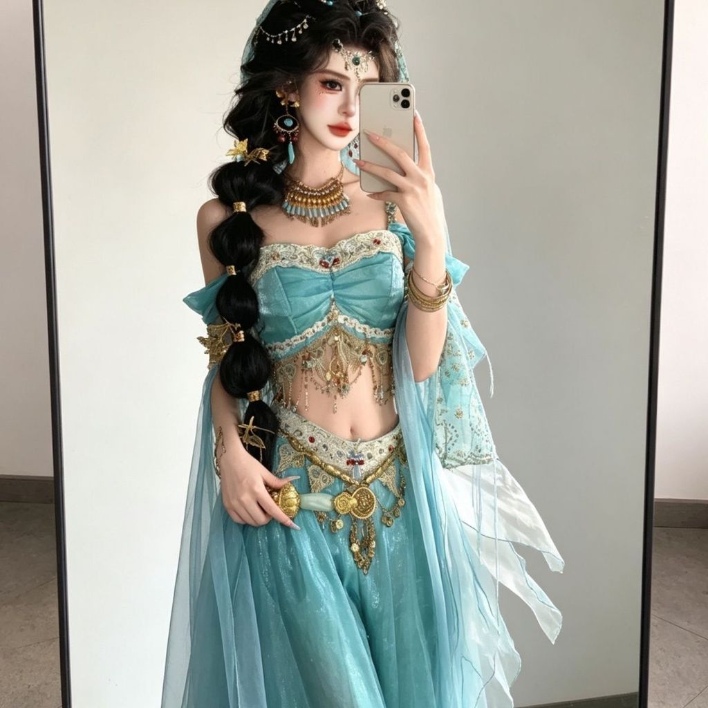 新款茉莉旅拍公主沙漠異域風情漢服寫真敦煌仙氣飄飄古風漢服套裝 敦煌异域西域神女元素改良古裝原創刺繡仿妝漢服套裝茉莉公主