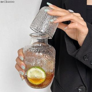 【復古浮雕】海棠花玻璃冷水壺 一壺一杯 ins風 高顏值 果汁杯 高級感 復古茶壺 耐熱玻璃壺 家用 餐廳 下午茶