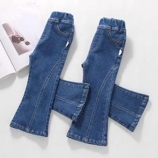 Mimo⭐女童牛仔喇叭褲春秋裝兒童寶寶韓版彈力修身長褲