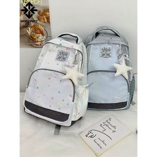 【日系ins格紋書包】彩色星星後背包 2026新款設計感少女大容量雙肩包 國高中生輕便減壓電腦通學背包 星星格紋後背包