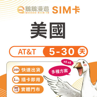 【鵝鵝漫遊】美國網絡卡（AT&T）5~30天｜5G 高速喫到飽 美國sim卡 美國網路 美國上網絡卡 可熱點分享