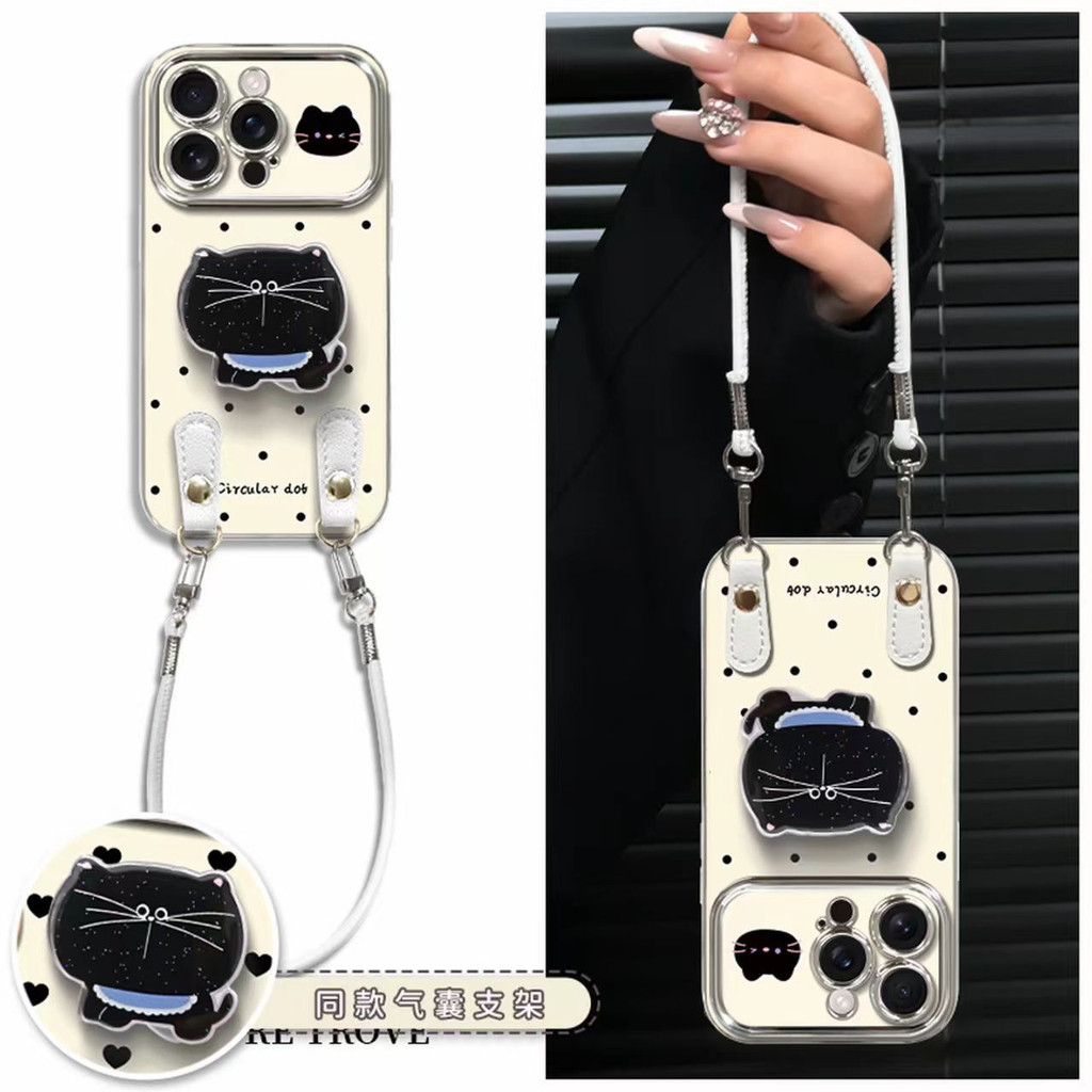 ZX甄選✨17手機殼 適用蘋果17手機殻新款波點黑貓iPhone16華為oppo小米vivo電鍍視窗