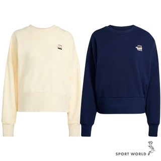 Adidas 長袖上衣 女裝 鞋盒貓咪印花 黃/藍【運動世界】JV6096/JV8406