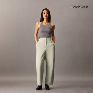 【Calvin Klein】 CK 棉質斜紋寬鬆長褲 灰綠