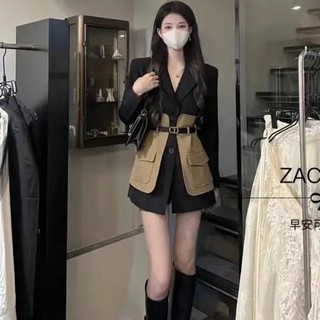 🔥台灣出貨🔥【特價】日韓2024春秋新款西裝外套女 小眾設計感撞色拼接顯瘦西裝insi 風上衣女