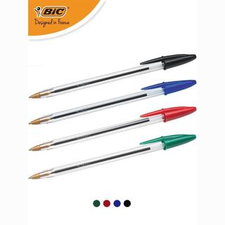 BIC順滑圓珠筆美式復古透明筆桿1.0mm進口拔蓋紅色法國原子筆