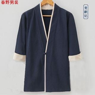 熱銷斷貨🔥國風改良漢服大碼亞麻男裝長袖外套春秋寬鬆休閒上衣文藝禪修茶服HEDY