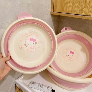🚚臺灣出貨正品kitty貓盆子摺疊洗臉盆圓形家用嬰兒學生宿舍旅行盆子便攜式