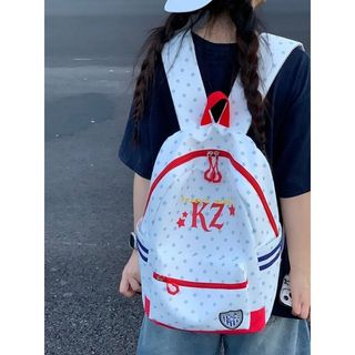 🎒星星刺繡後背包 大容量雙肩包 國中生書包 高中生書包 學生後背包 女生後背包 撞色運動風背包 輕便旅行後背包 印花書包