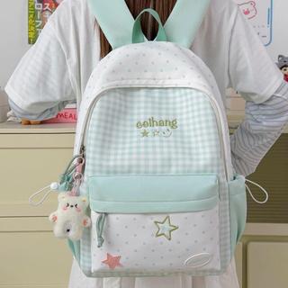 🎒星星刺繡後背包 女生後背包 大容量學生書包 格紋波點背包 輕便通勤包 少女雙肩包 韓版雙肩背包 ins風書包