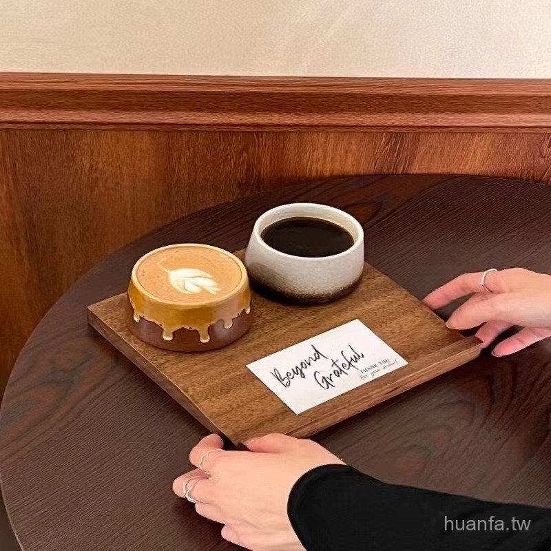 復古木製咖啡廳三孔飲品三格實木咖啡托盤一豆三喝商用品鑑木托盤