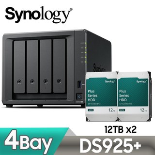 Synology 群暉 DS925+ 網路儲存伺服器 + HAT3310 PLUS 12TB NAS硬碟(X2)