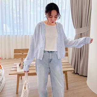 【HARPER】品牌自訂小花刺繡條紋連帽外套 | 現貨 連帽外套 條紋【JTCCB45829K】