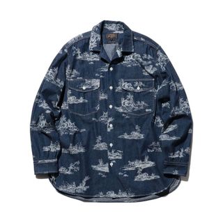 BEAMS PLUS / WORK Classic-fit Denim Discharge Jouy Print