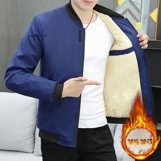 💖新品下殺💖簡逸男士外套秋冬季加絨加厚青年夾克男修身休閒棒球服加棉上衣夾克衫加大加厚 居家服男 大尺碼 百搭簡約