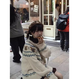 【HOT 本舖】慵懶高階感復古提花毛衣外套女秋冬加厚寬鬆軟糯針織上衣