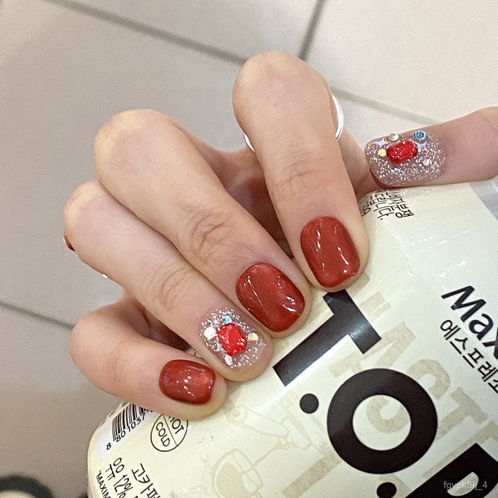 💟可可優選💟會有貓 貓眼紅寶石 顯白氣質新年戰甲小短甲 小紅書衕款穿戴甲手工穿戴甲百搭美甲貼片日常穿戴甲 UBOA