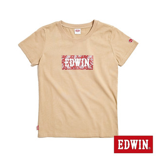 EDWIN 女款 佩裡斯紋LOGO短袖T恤(淺卡其)