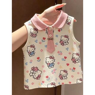 Mimo⭐【品質童裝】女童卡通印花無袖翻領鈕釦可愛甜美