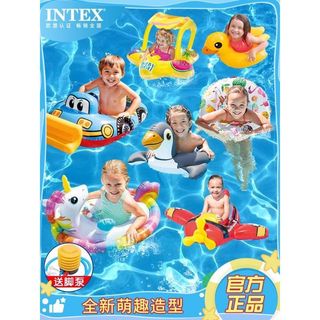 intex嬰兒游泳圈泳圈遮陽寶寶消防車坐騎卡通造型兒童泳池坐圈