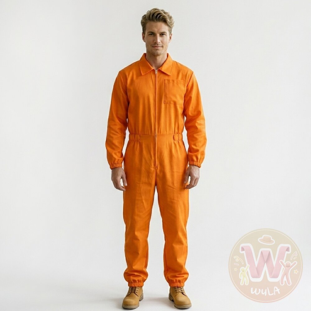 監獄囚犯工作服 台灣現貨發票 WULA烏拉 囚犯服 犯人服 橘色囚衣 罪犯服裝 工作服 連身衣 橙色連體囚犯服 監獄制服