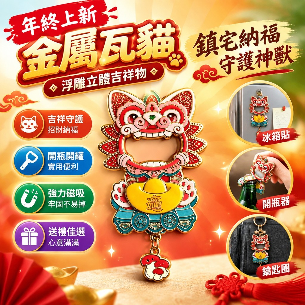 【年終上新】瓦貓金屬冰箱貼 浮雕立體吉祥物 鎮宅納福守護神獸 開瓶器 開罐器 貓咪吊飾 貓吊飾 貓鑰匙圈 貓咪擺飾 送禮