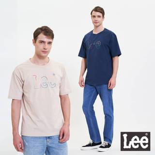 Lee 彩色線條印花大LOGO寬鬆短T Oversize 男 LL220230 藍562 淺棕97W