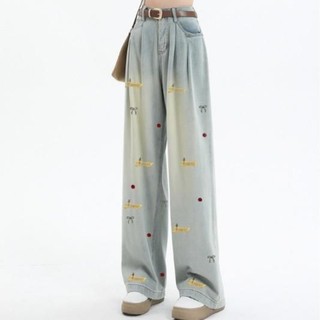 SARA Icon 刺繡直筒牛仔褲時尚 Ulzzang 街頭服飾 Gen Z SR019