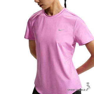 Nike 短袖上衣 女裝 弧形下擺 排汗 Dri-FIT 反光 桃紅【運動世界】HM9699-503