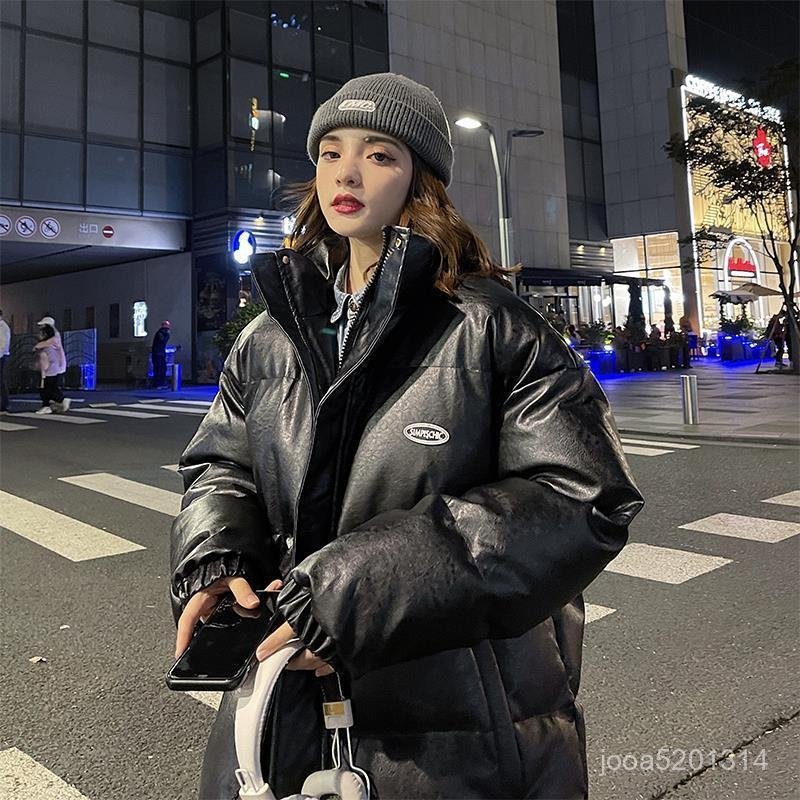 【MR.男先生】臺灣出貨 免運 女皮棉服 冬季立領棉衣女 韓版寬鬆chic港味pu皮 羽絨麵包服加厚 保暖 棉服外套