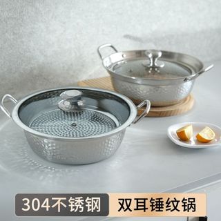 【精選商品】加厚304不鏽鋼湯鍋錘紋 商用家用煮湯雙耳火鍋 帶蓋煮鍋電磁爐專用