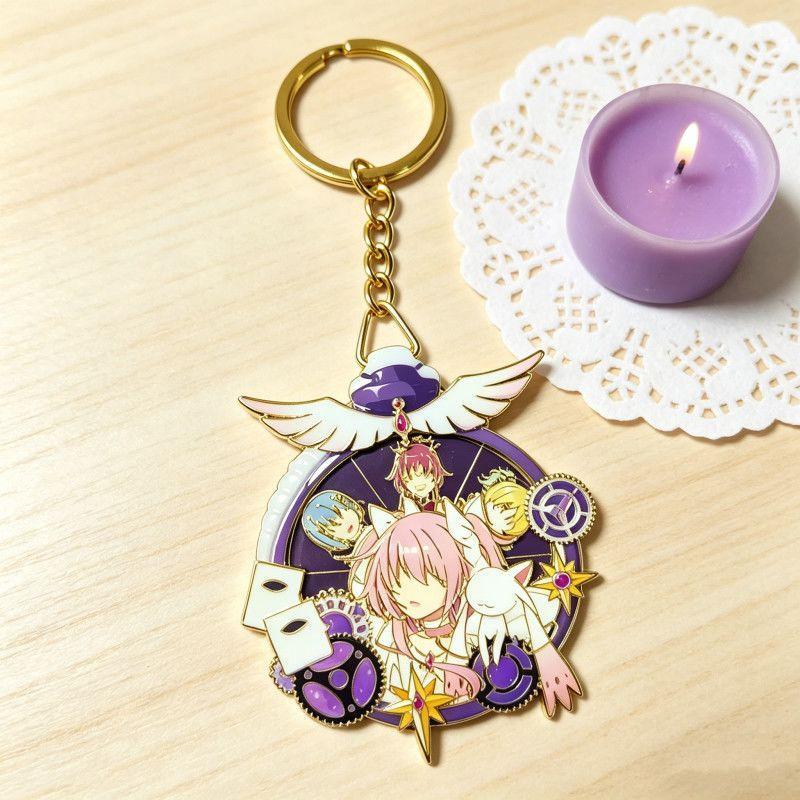 《魔法少女小圓》鹿目圓 曉美焰 美樹沙耶香 巴麻美 佐倉杏子 魔法少女小圓鹿目圓動漫周邊可旋轉雙層掛件書包配飾鑰匙扣禮物