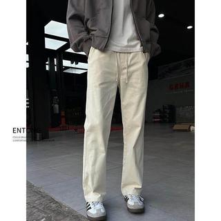 ✨萬人加購🔥Entong美式高街vibe杏色男士休閒褲鬆緊腰寬鬆闊腿百搭直筒長褲子
