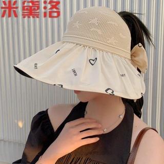 【特價衝量】【米黛洛】夏季遮陽防紫外線漁夫帽遮臉黑膠太陽帽網紅大簷空頂防曬帽FIL