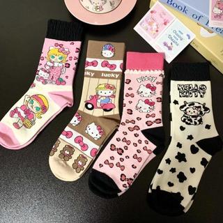 襪子～🌺桃園出🌺 kt貓襪子 女生襪子 日系可愛卡通動漫Hello Kitty中筒襪少女學院風春秋棉襪甜美潮酷