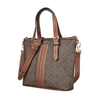 BALLY DAMIRAH 金字LOGO字母印花TPU拉鍊手提斜背托特包(展示品/小/棕)