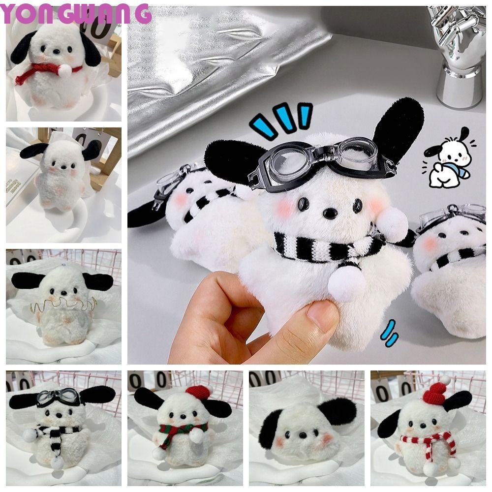 YONGWANG66HR Pochacco 娃娃包挂件,動物毛絨玩具護目鏡 Pochacco 毛絨玩具,創意小狗掛飾帶圍