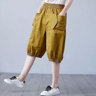 【台灣出貨】大尺碼女裝 韓版短褲女 大碼胖mm150kg工裝燈籠褲女夏季寬鬆五分束腳褲子高腰哈倫休閑褲 夏天短褲 熱褲
