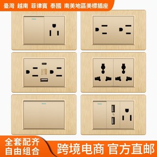 [臺灣運輸] 臺灣牆壁插座 拉絲金色霧面 美國 15A 開關插座 110V 隱藏 USB Type-C