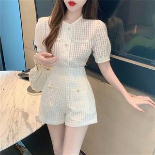 【女裝襯衫】 法式復古襯衫 女裝短袖襯衫 女裝設計感上衣 泡泡袖襯衫 女裝小香風上衣 夏季女裝襯衫 女裝復古上衣