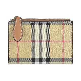 BURBERRY內燙金LOGO格紋設計PVC 6卡釦式拉鍊短夾(小/典藏米)