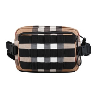 BURBERRY PADDY底部灰字LOGO復古格紋帆布設計胸掛腰包(米x黑)