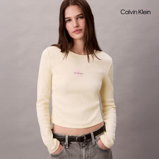 【Calvin Klein】 CK Monogram 標誌長袖貼身 T 恤 裸色
