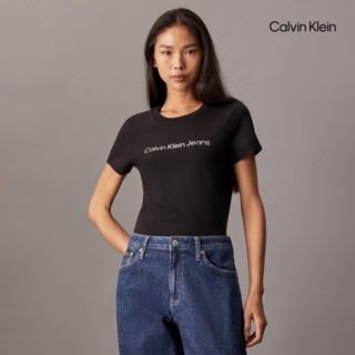 【Calvin Klein】 CK 經典標誌修身 T 恤 黑色