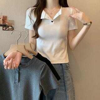 7948 人次典藏🗂️十三行_含棉別緻鈕釦短袖t恤女2026春夏修身半袖打底衫短款上衣潮E9P5