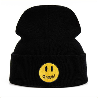 👟森鹿精品 Drew House Beanie Hat 經典笑臉毛帽 黑色翻邊針織冷帽 男女街頭百搭潮流保暖毛帽